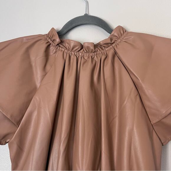 Olivia James The Label NEW Tinsley Faux Leather Tiered Ruffle Mini Dress Caramel - Picture 7 of 8